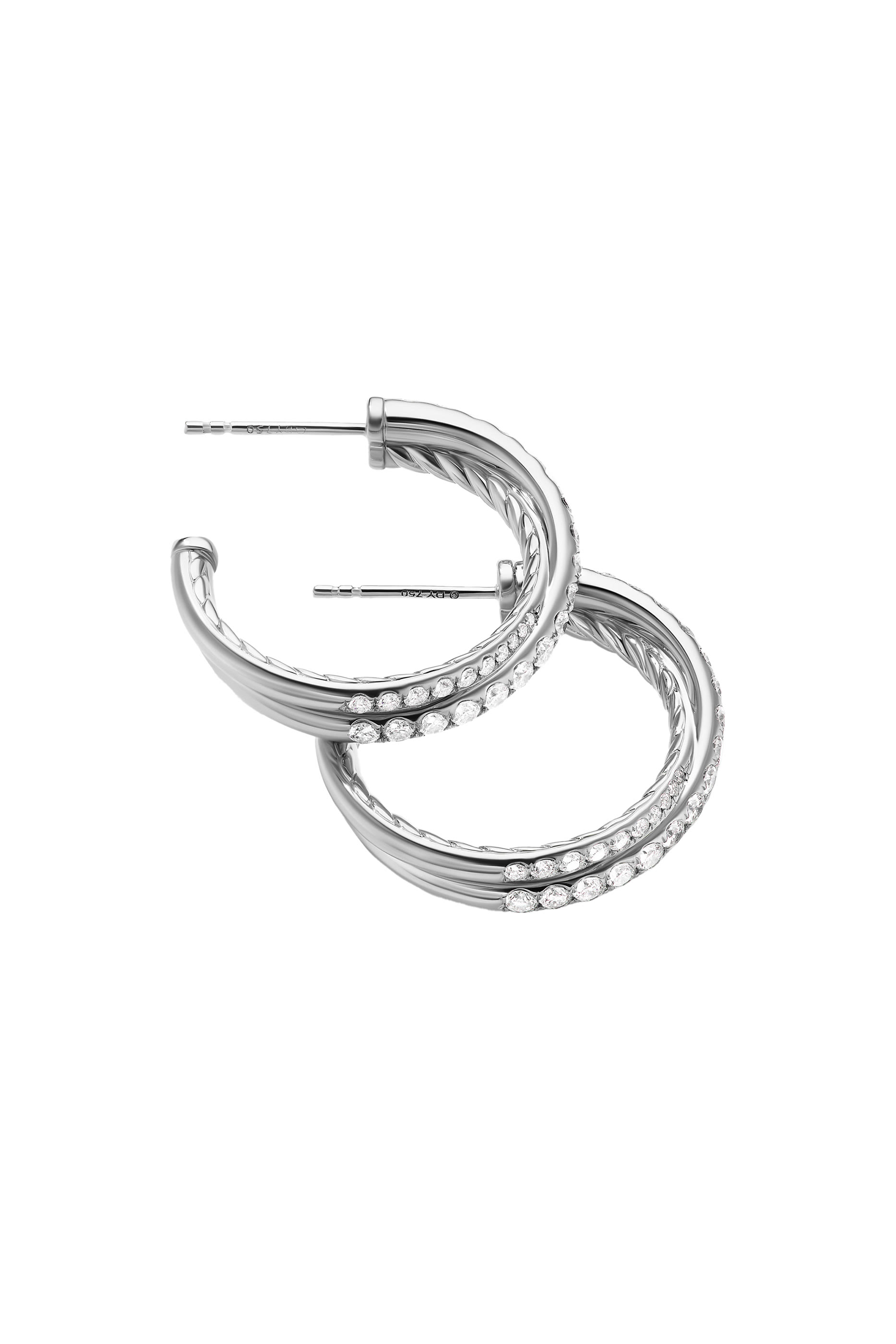 Pave Crossover Hoop Earrings, 18k White Gold & Diamonds