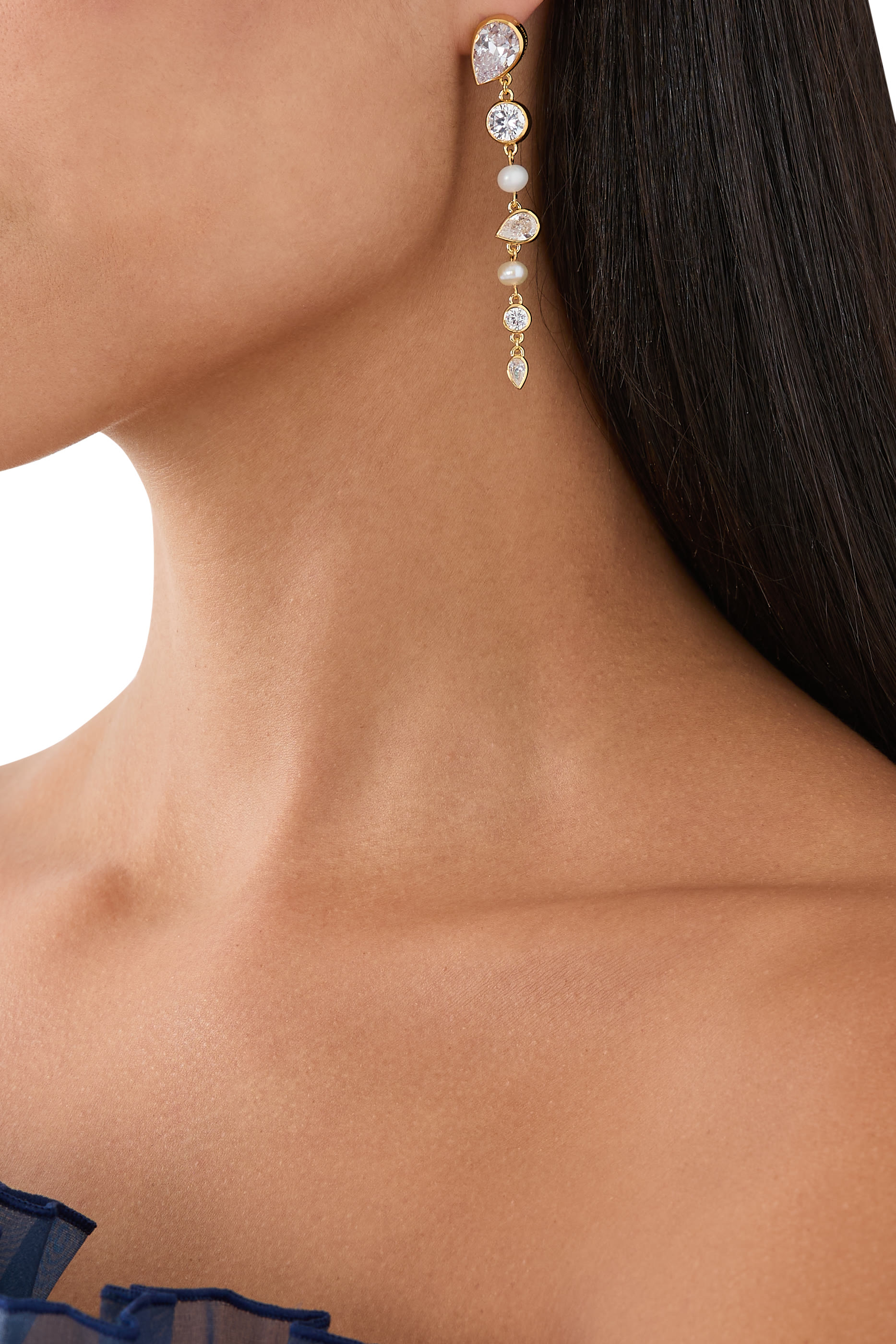 Light of the Past Earrings, 14K Yellow Gold Vermeil, Freshwater Pearls & Cubic Zirconia