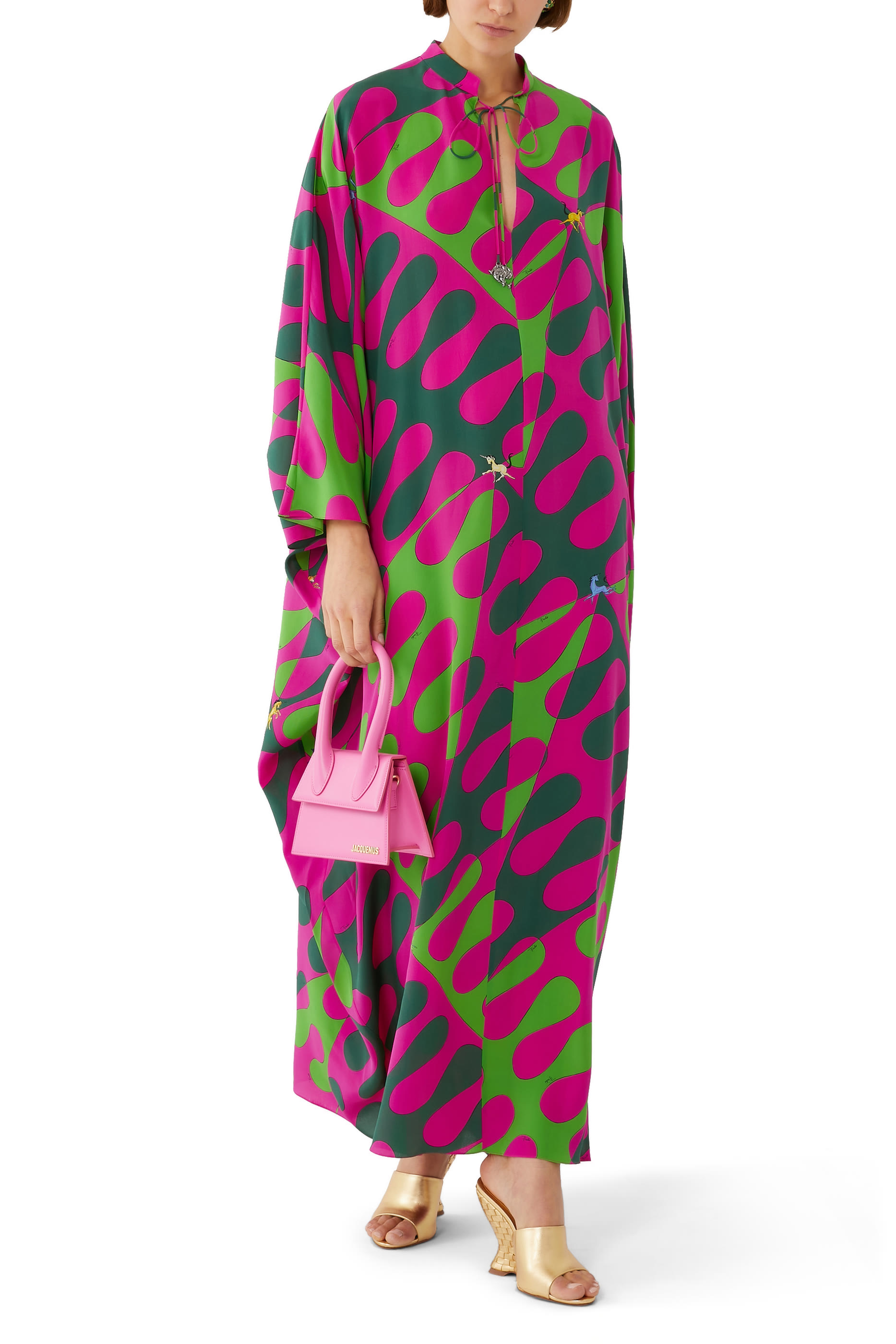Leocorno-Print Silk Kaftan Dress