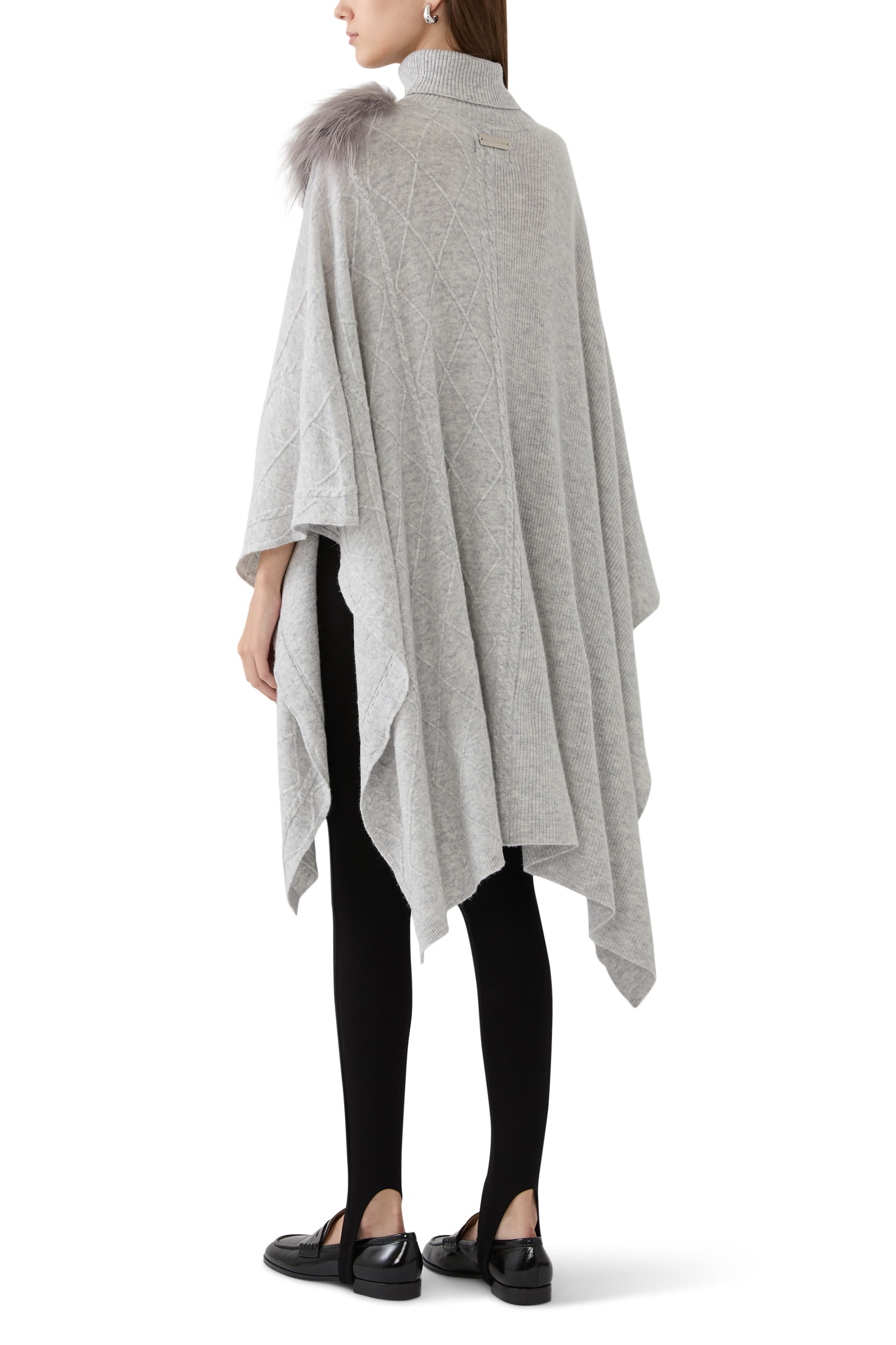 Cable Knit Fur Trim Poncho
