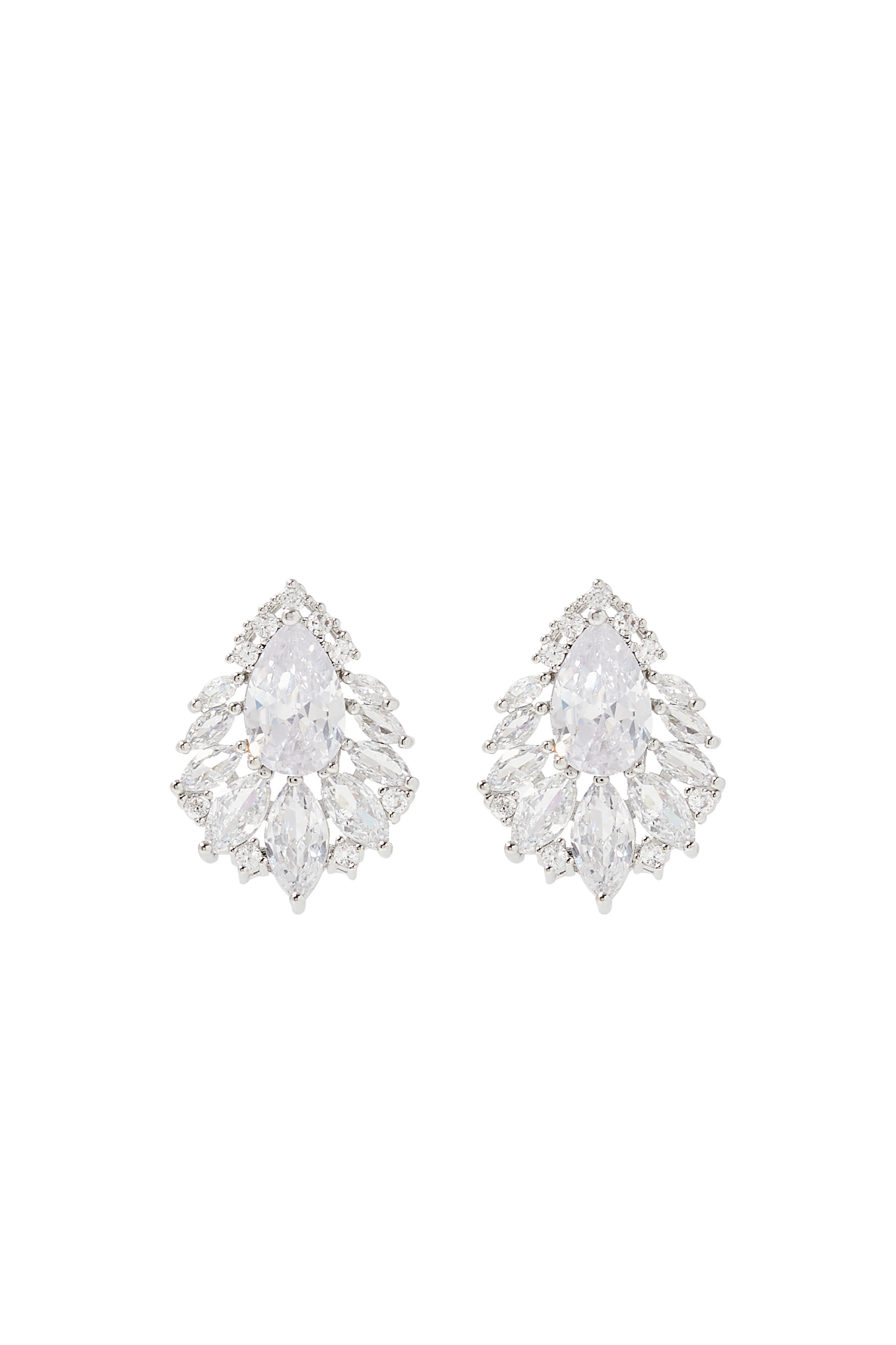 Pear Statement Earrings, Rhodium-Plated Brass & Cubic Zirconia