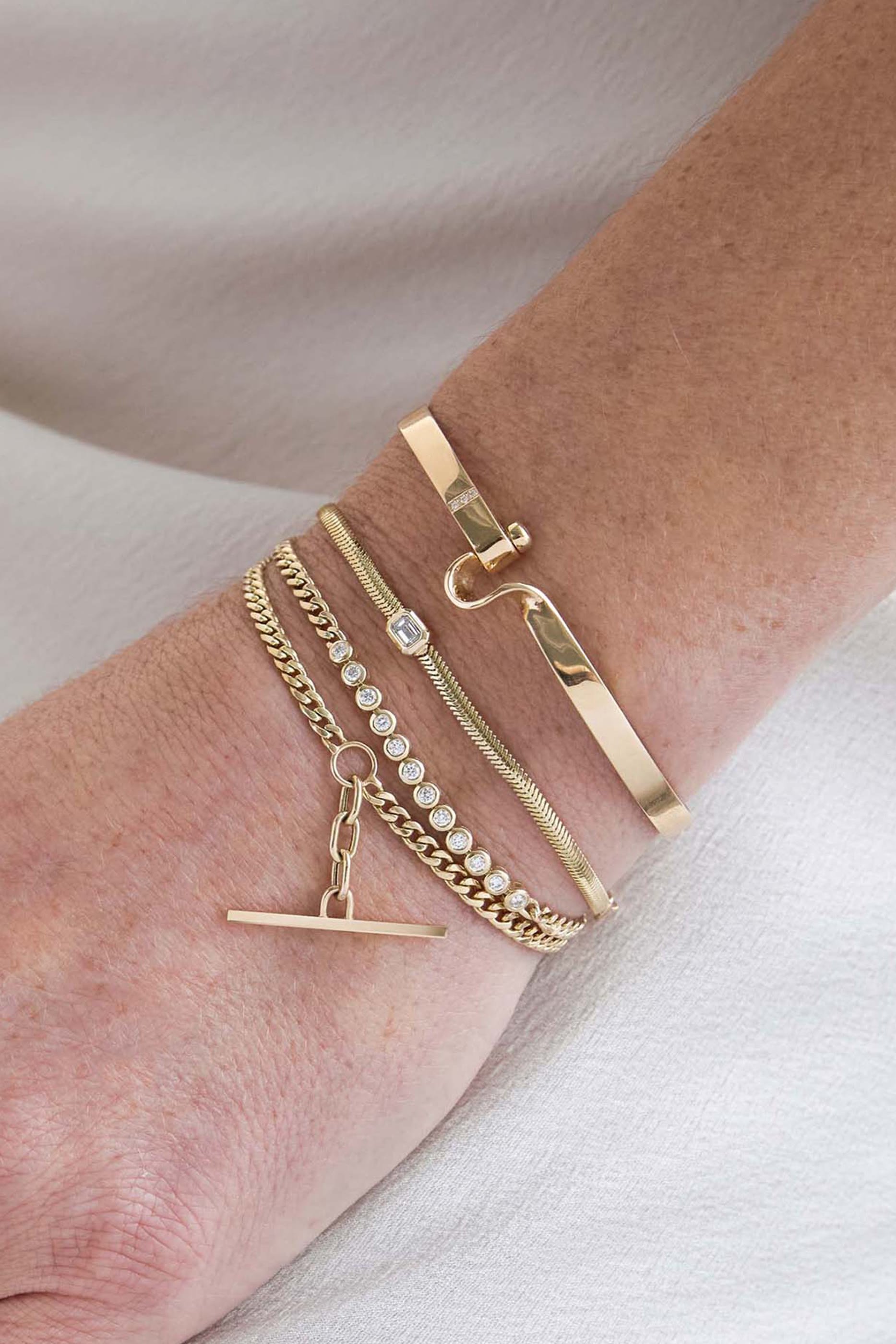 Tennis Segment Curb Chain Bracelet, 14K Yellow Gold & Diamonds