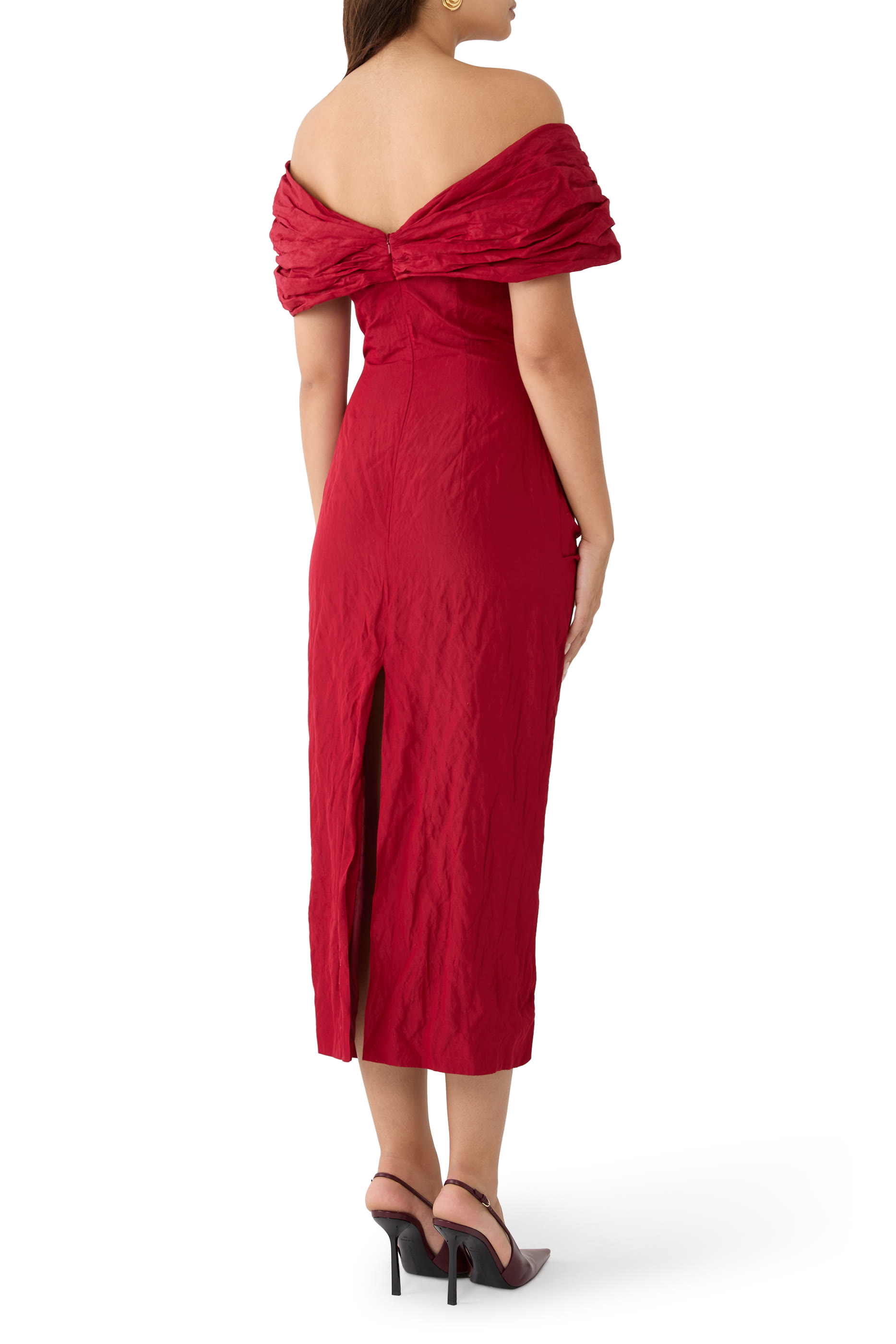 Off-Shoulder Draped Midi Dress