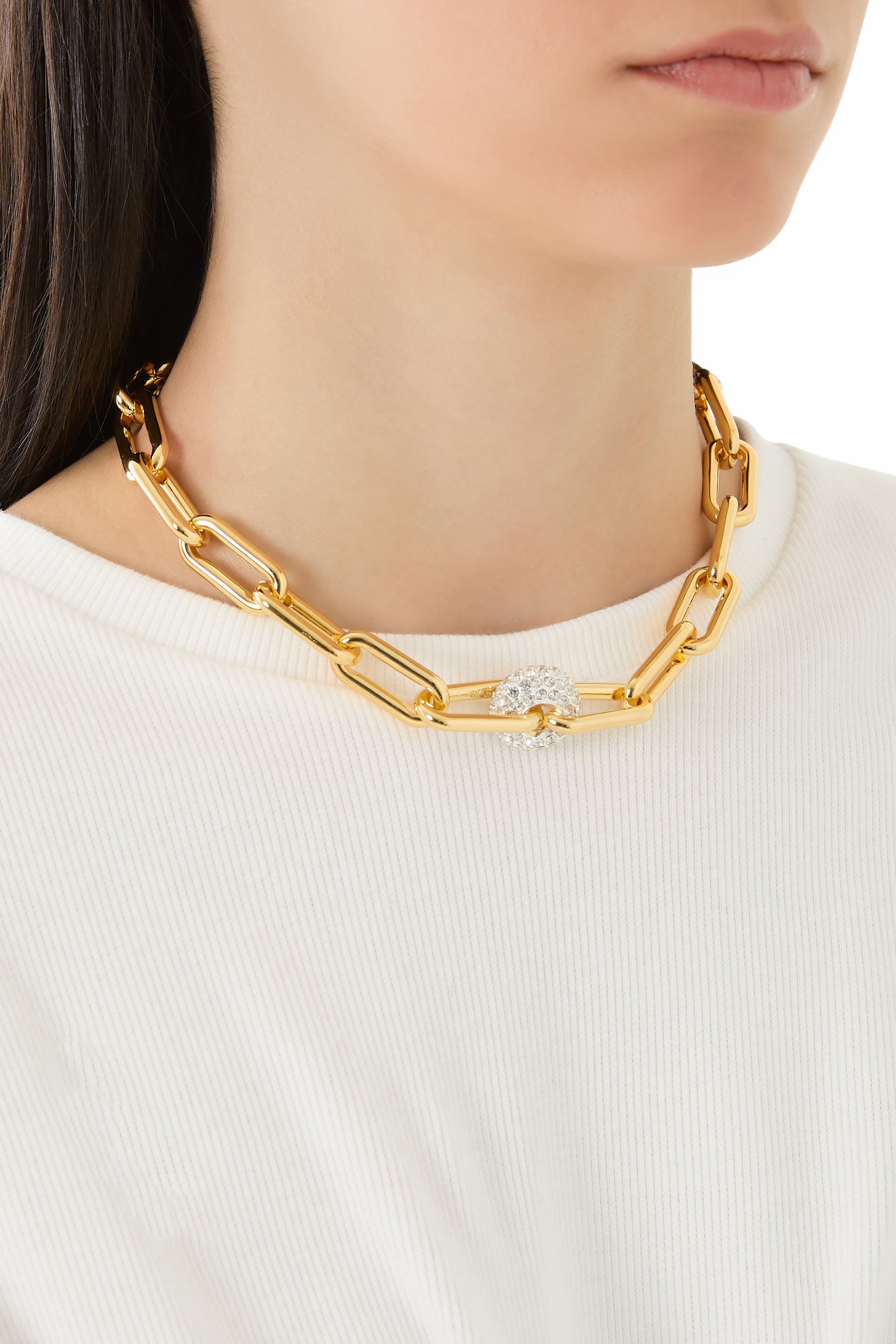 Gold Chain with Ball Pendant, 24K Gold Plated & Crystals