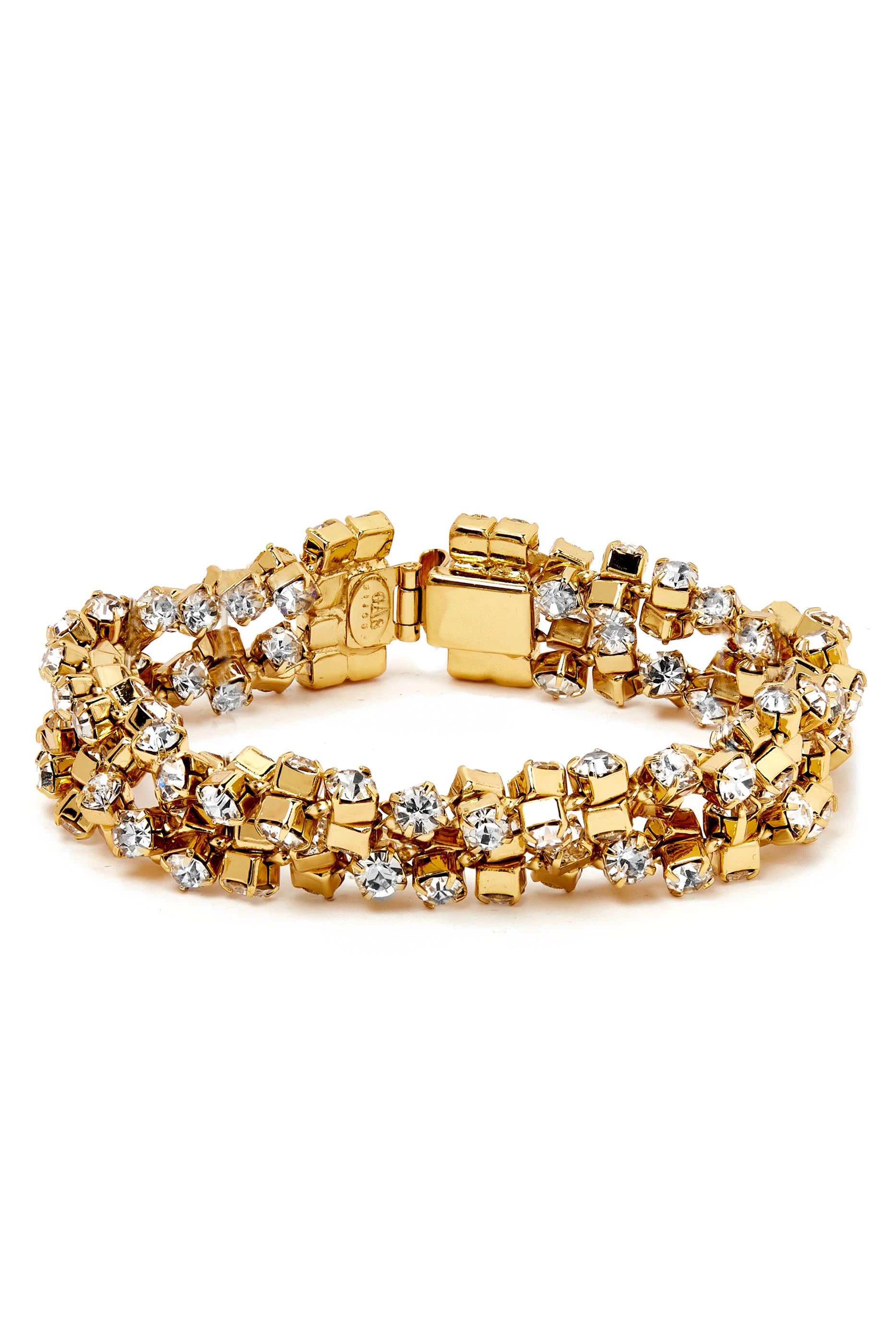 Chain Bracelet, Gold Plated Metal and Crystal