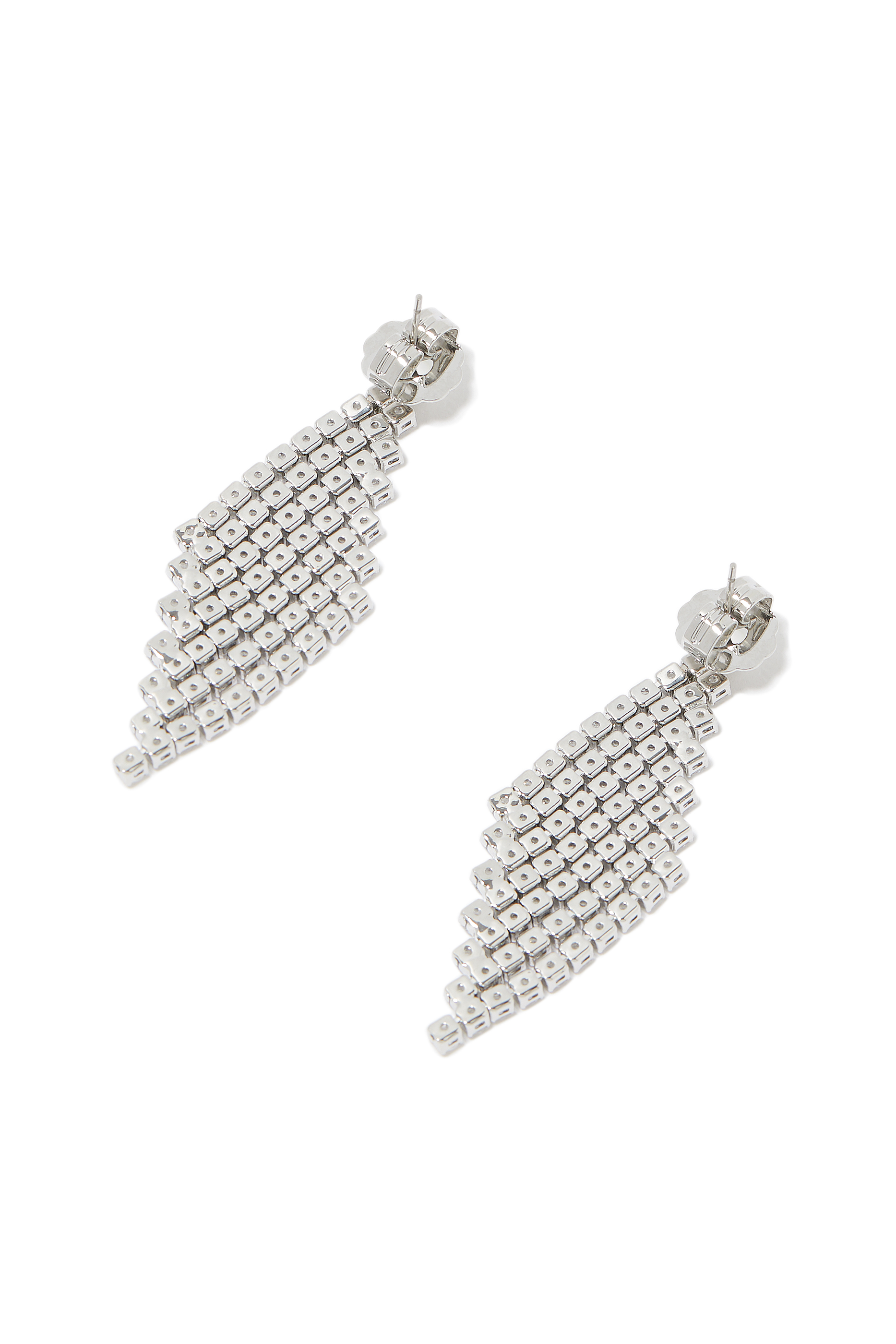Mesh Pattern Diamond Drop Earrings, Rhodium-Plated Brass & Cubic Zirconia