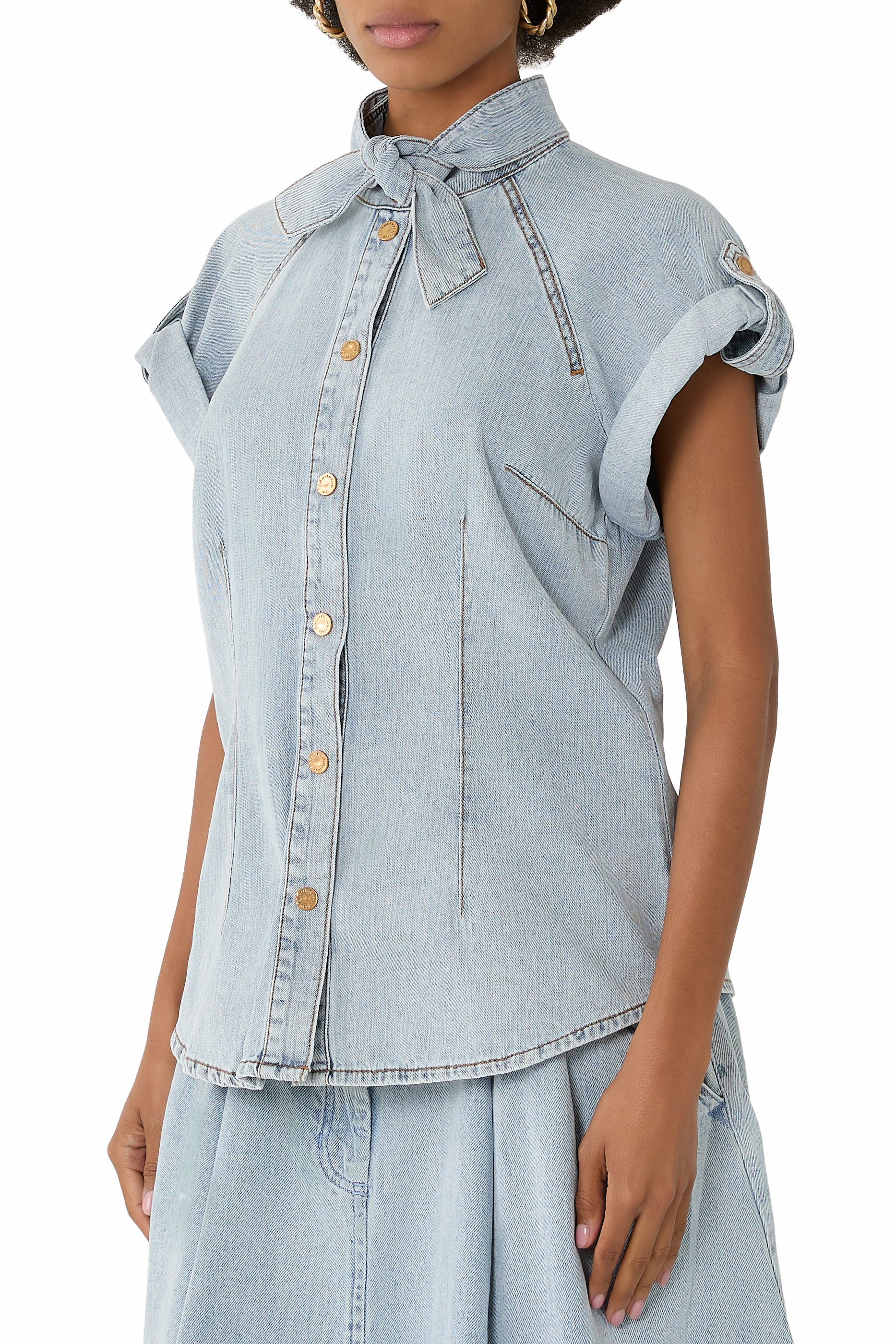 Denim Tie Neck Shirt