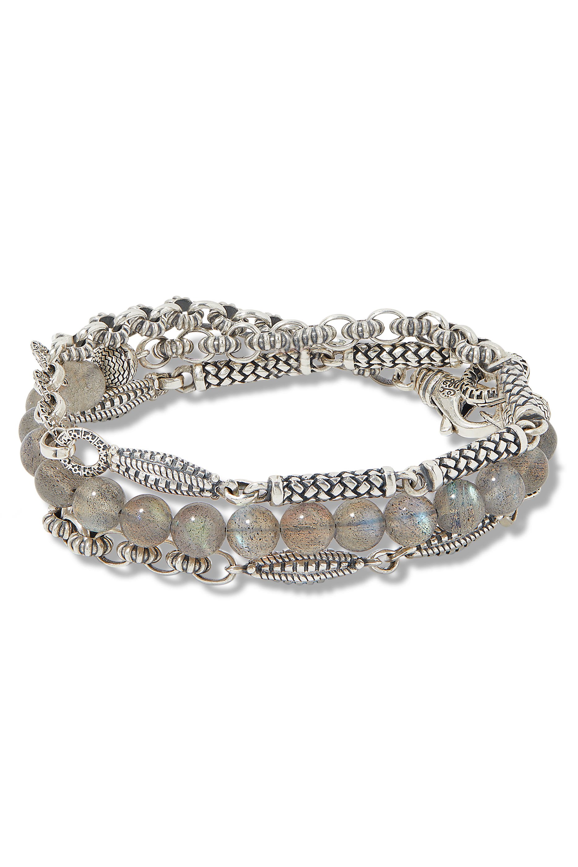 Wrap-Around Beaded Bracelet, Sterling Silver & Labrodite