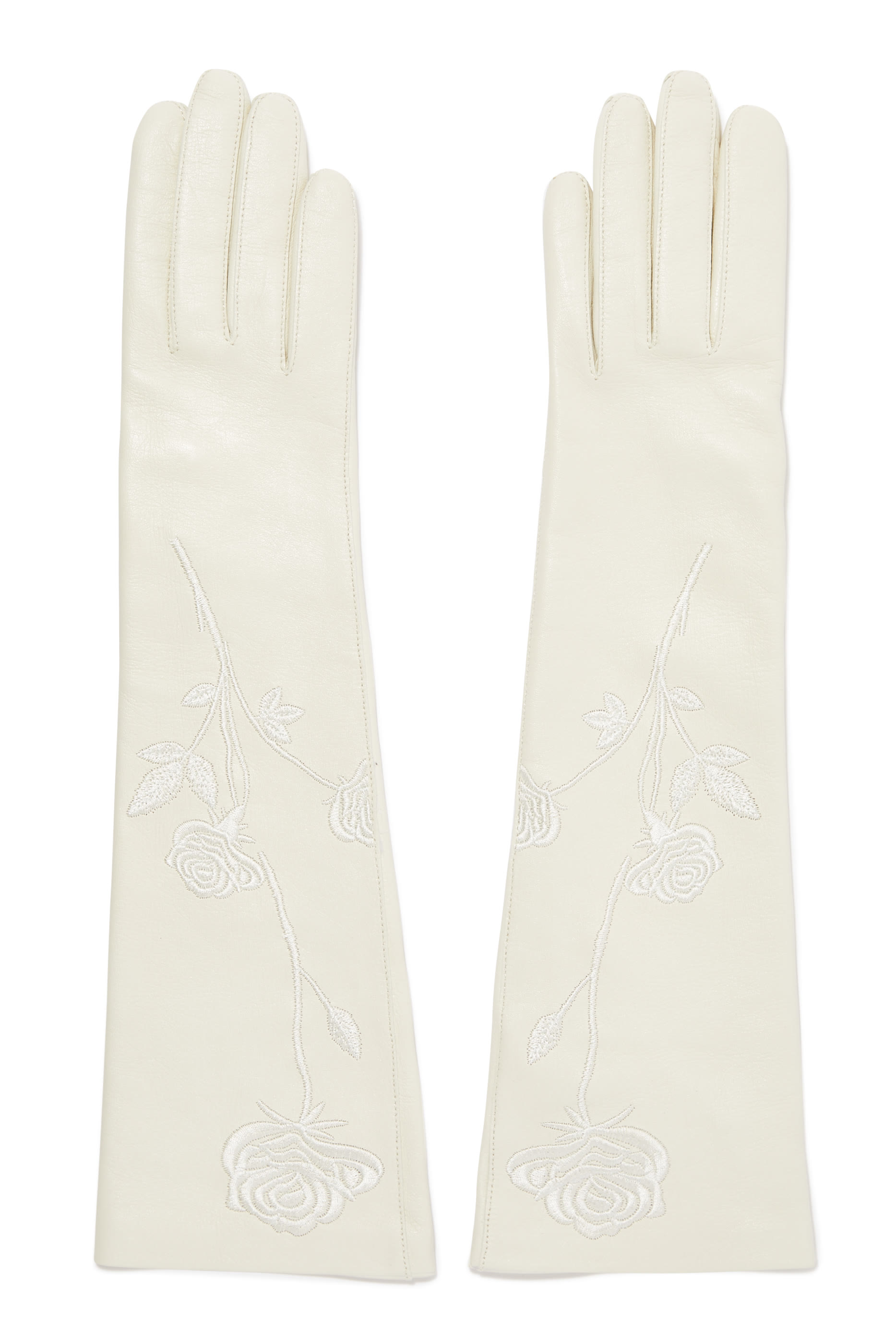 Floral Embroidered Leather Gloves