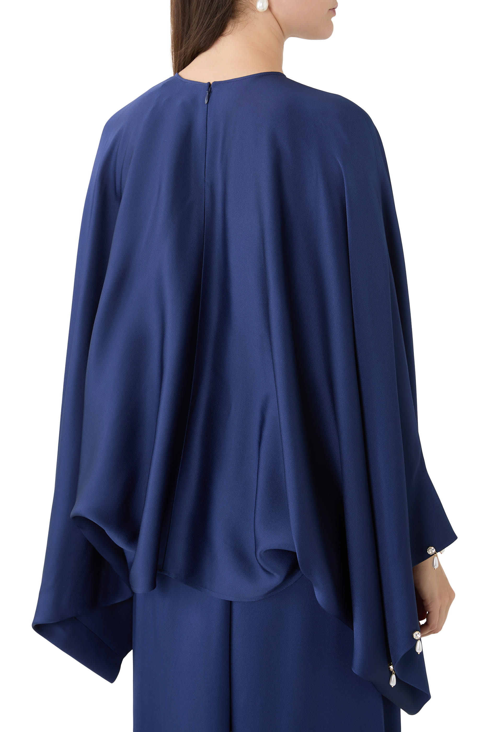 Faux Pearl-Embellished Satin Blouse