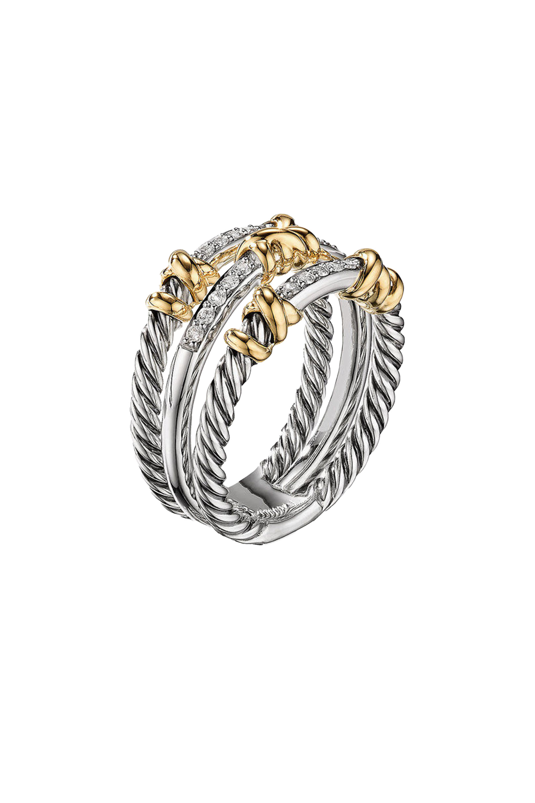 Petite Helena Wrap Three Row Ring, Sterling Silver, 18K Yellow Gold & Diamonds