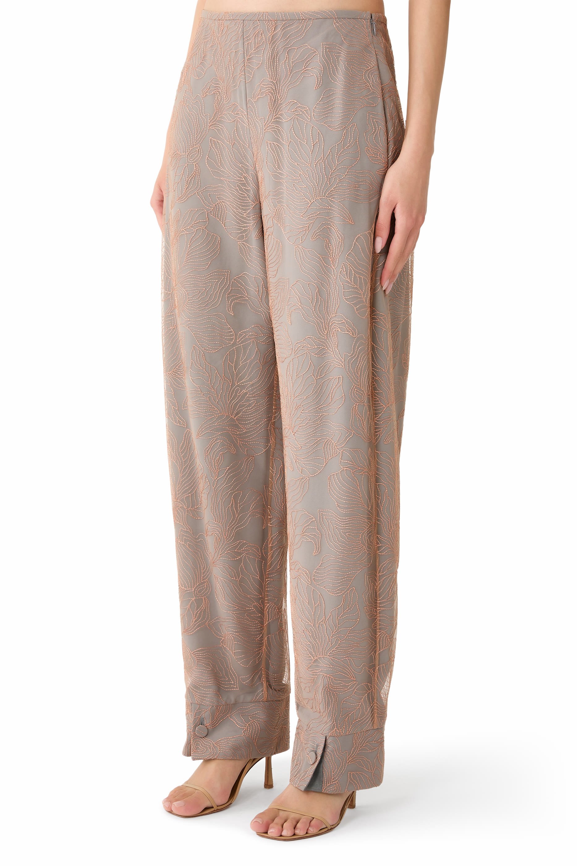 Embossed Lurex Flowers Pattern Trousers