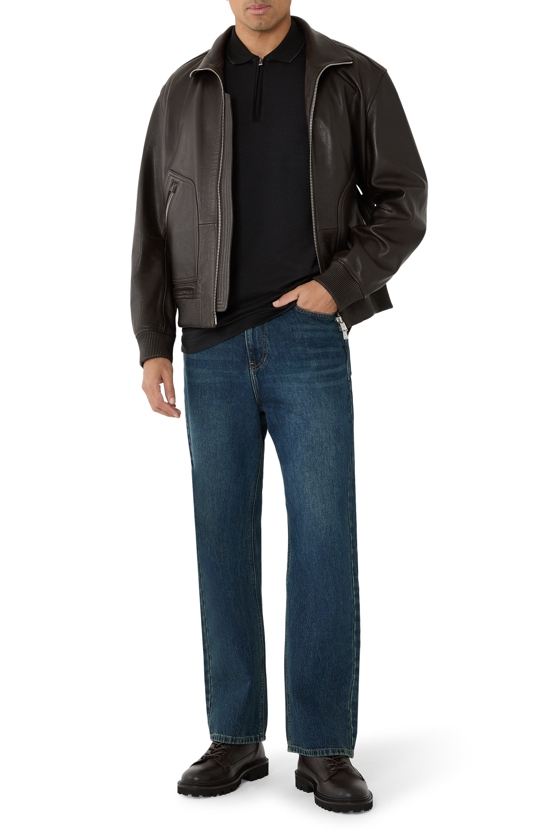 Grained-Leather Half Boots with Hiking-Style Laces