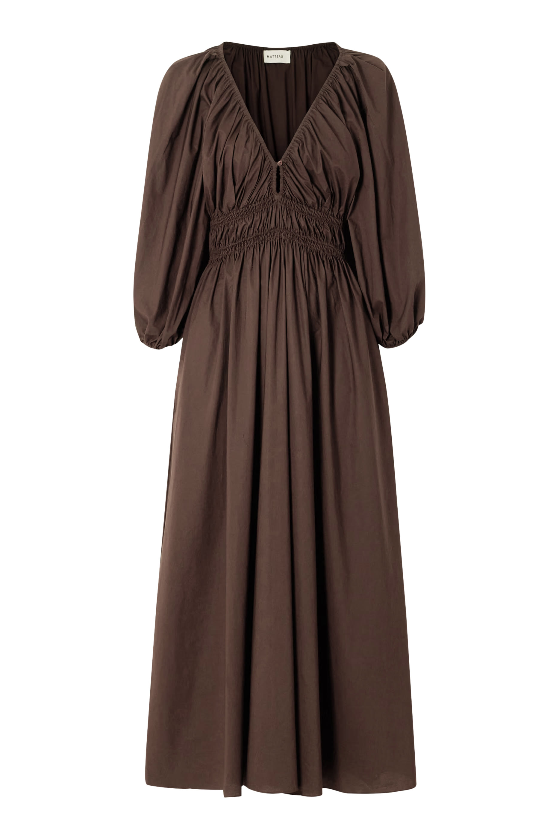 Shirred Plunge Button Dress