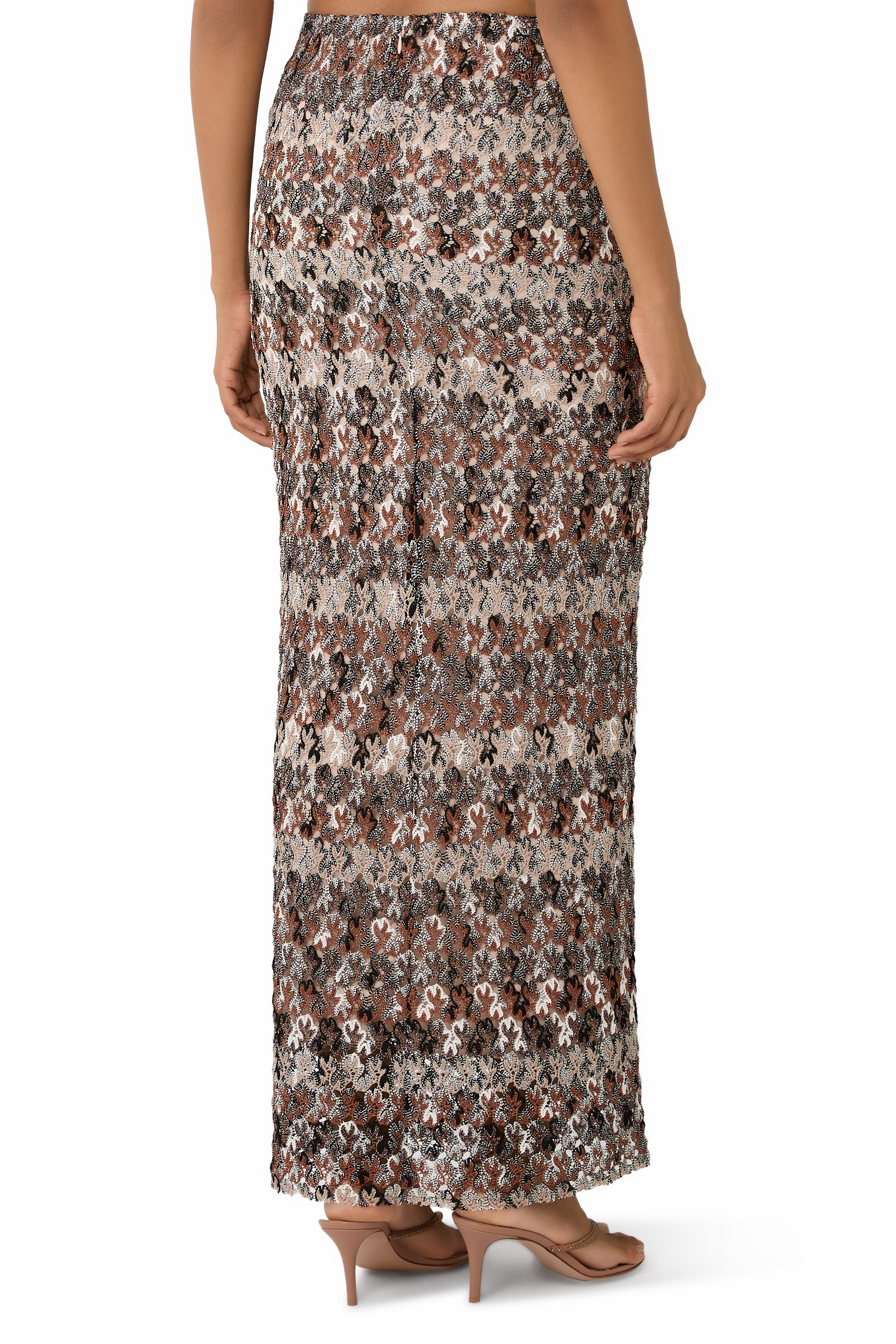 Striped Lace Raschel Lurex Long Skirt