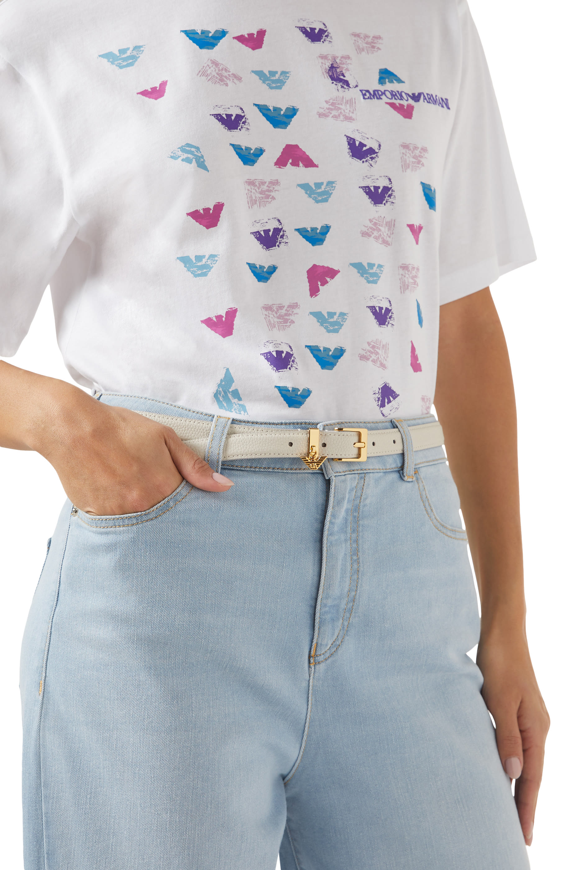 Eagle Logo Belt in Deer-Print Leather