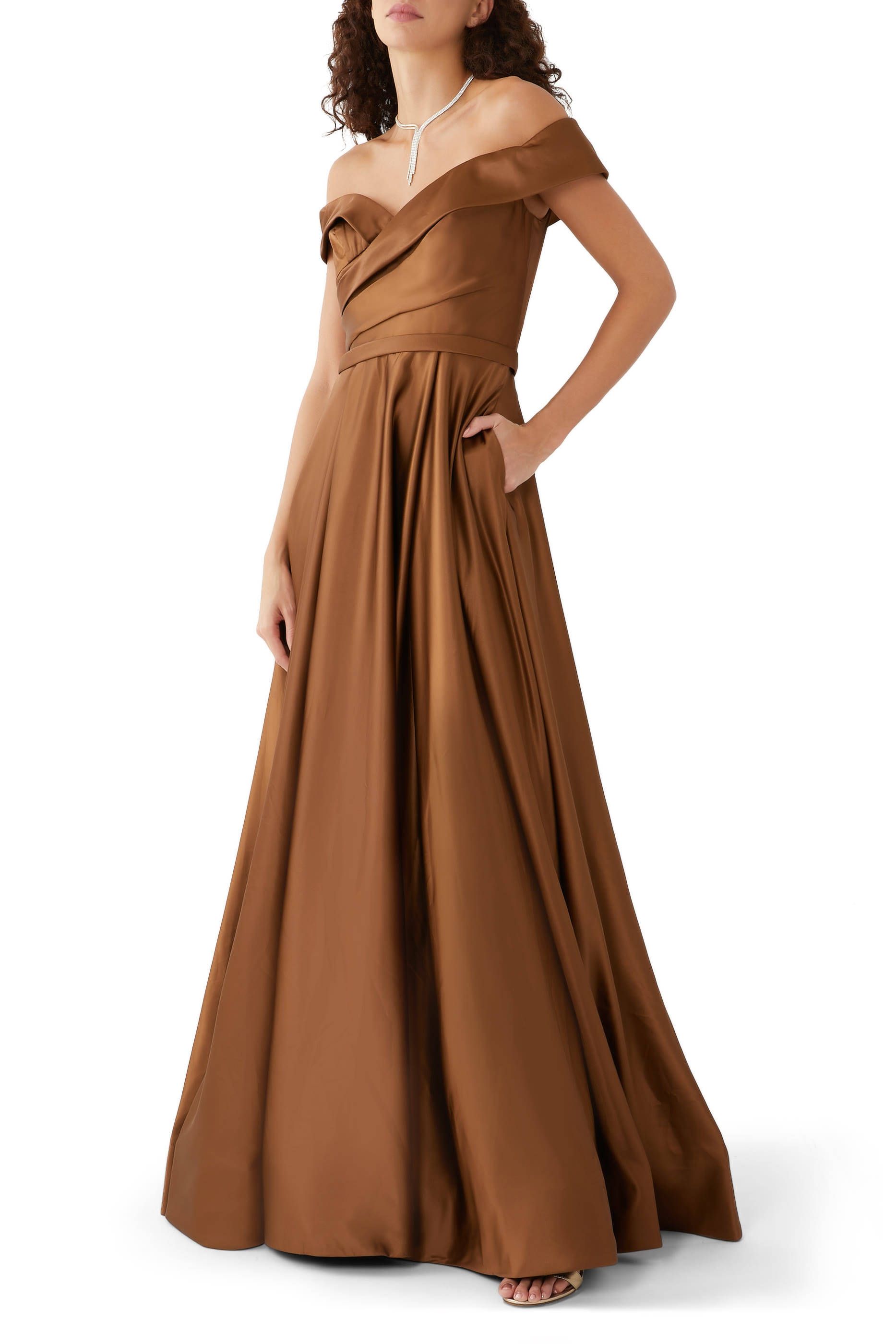 Off Shoulder Bronze Gown
