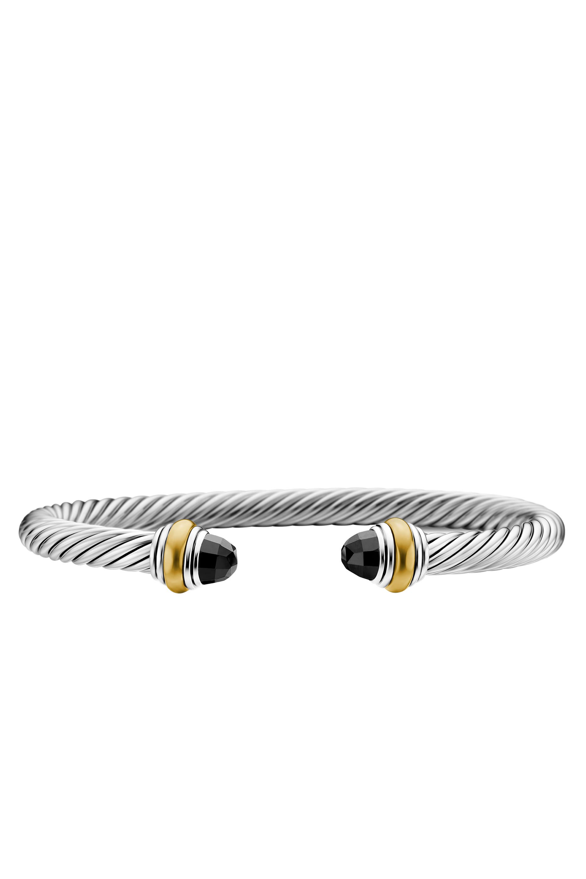 Classic Cable Bracelet, Sterling Silver with 14K Yellow Gold and Black Onyx