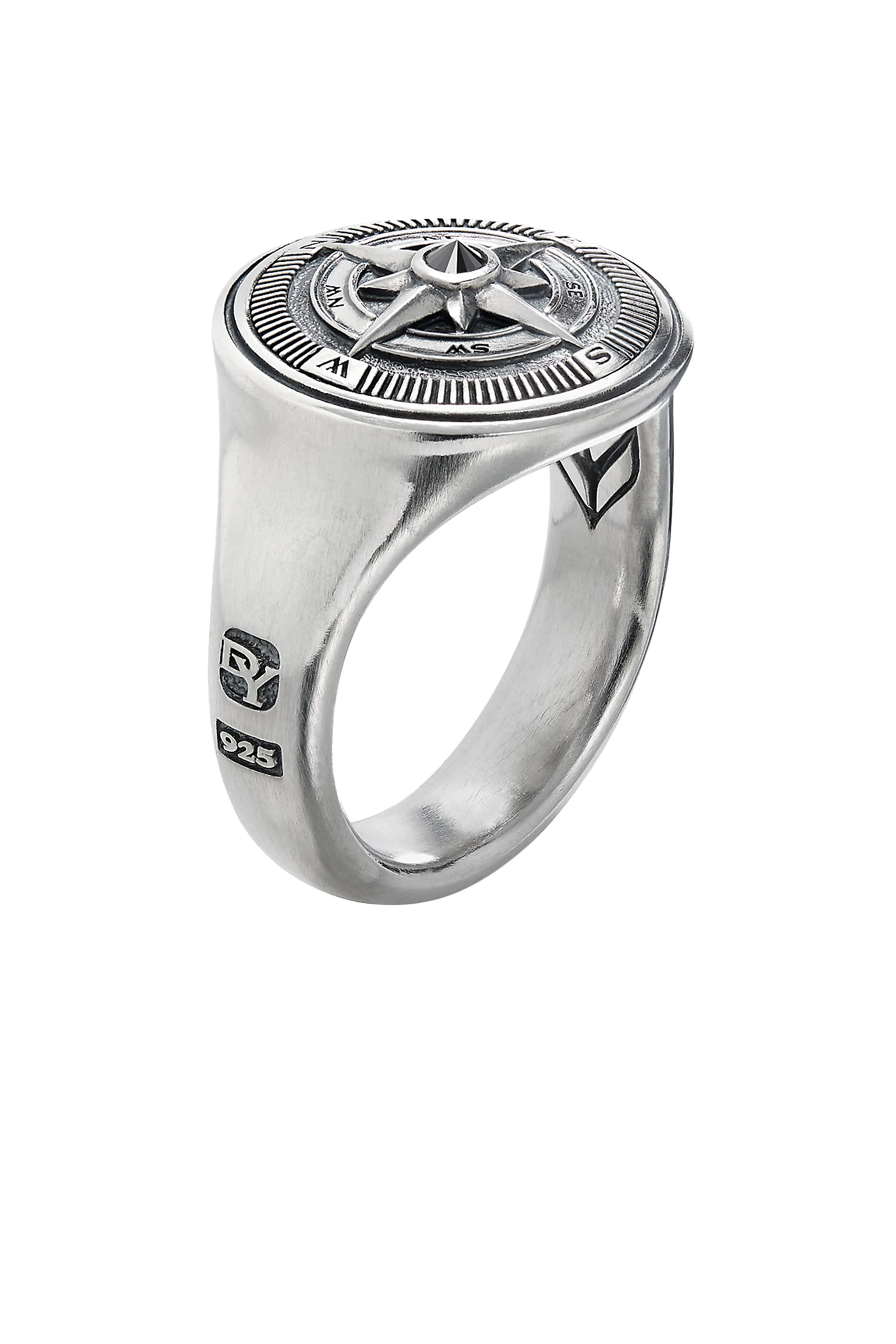 Maritime&reg; Compass Signet Ring, Sterling Silver & Black Diamond