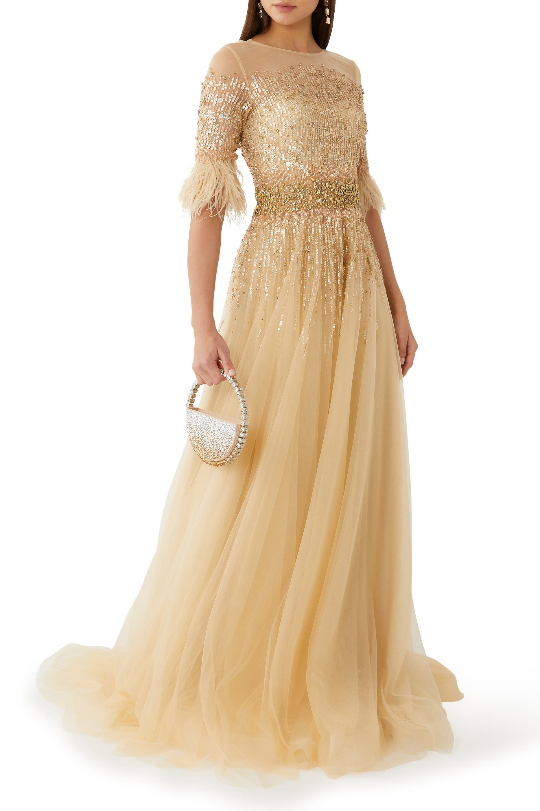 Beaded Tulle Skirt Gown