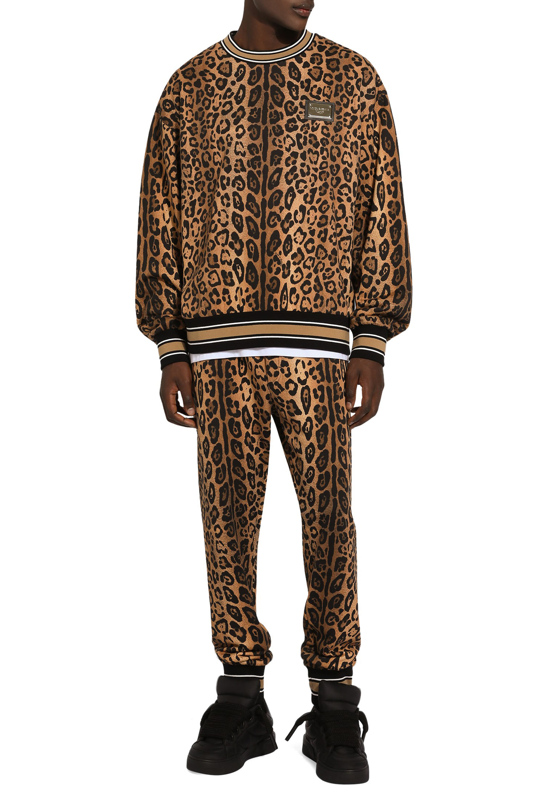 Round-Neck Sweatshirt with Leopard-Print Crespo and Tag